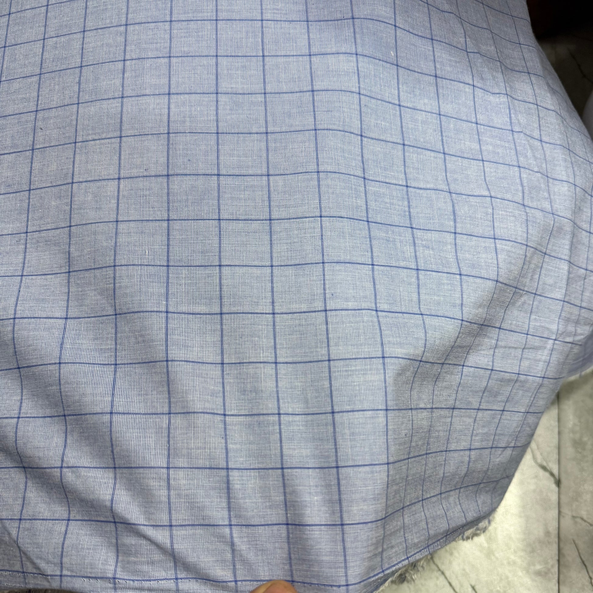 Buy Mill Made Washed Blue Block Check Chambray Fabric - MAF 