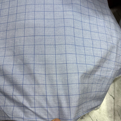 Buy Mill Made Washed Blue Block Check Chambray Fabric - MAF 