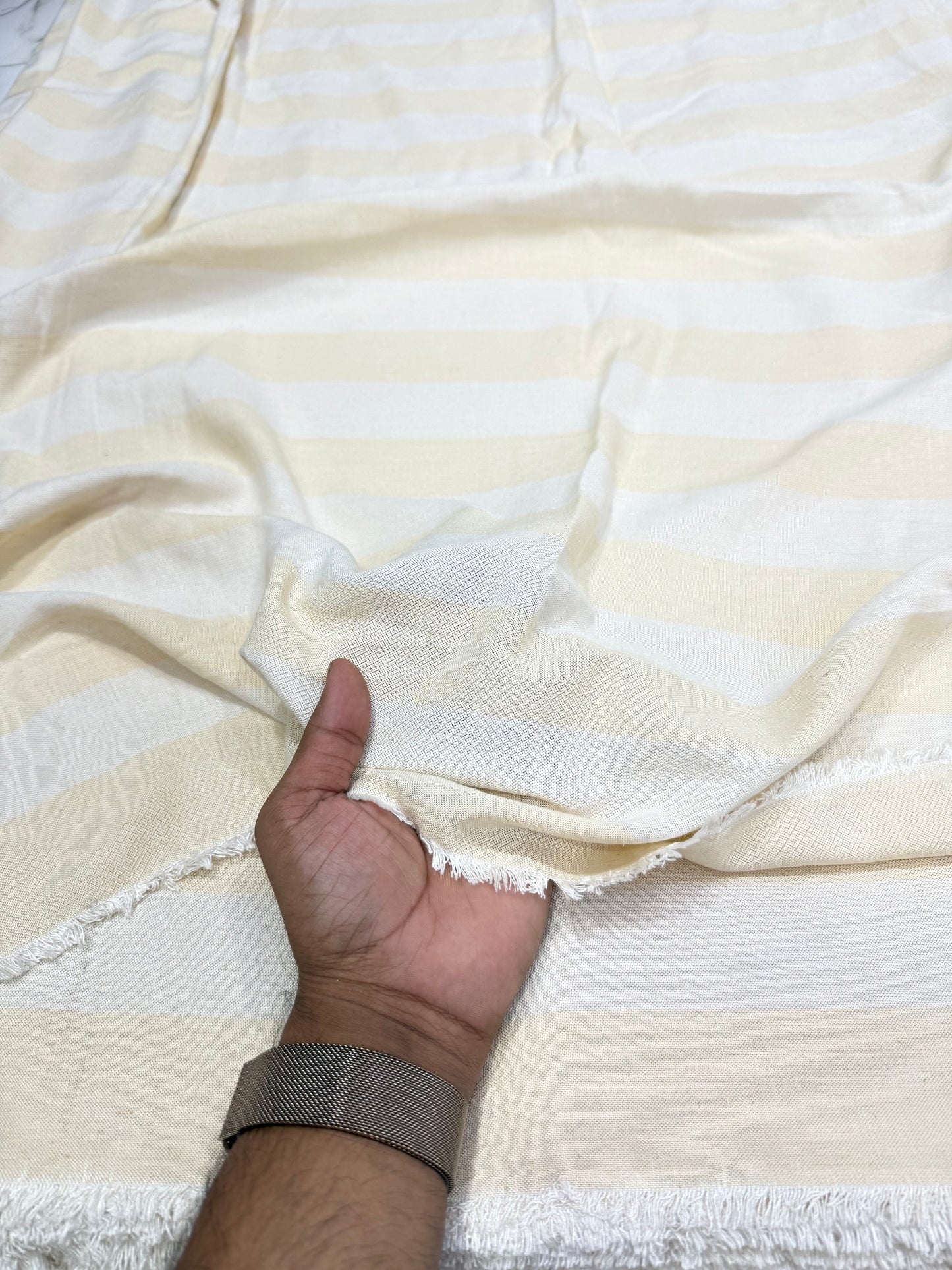 Buy Cotton Linen Broad Stripe Baby Yellow Fabric