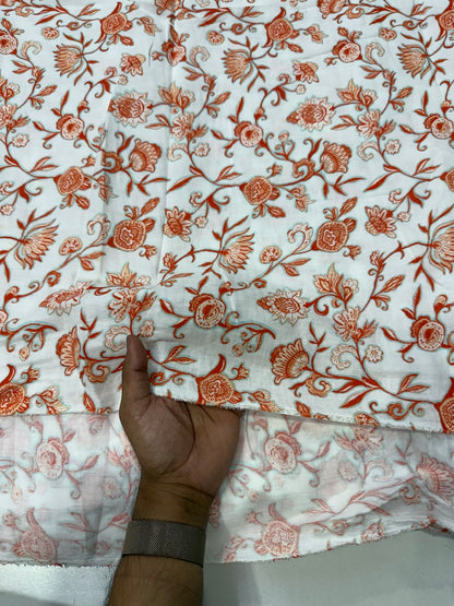 Buy Cotton Poplin Orange Vibrant Jacobean Printed Fabric
