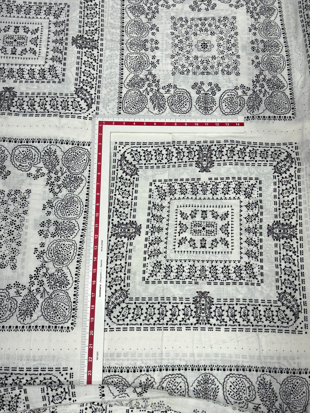 Buy Fine Cotton Linen Black White Booti Border Print Fabric