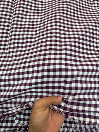 Buy Premium Cotton Yarn-Dyed Aubergine wine Gingham Check Fabric