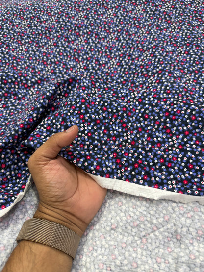 Buy Printed Corduroy Blue Base Tini Tiny Printed Fabric