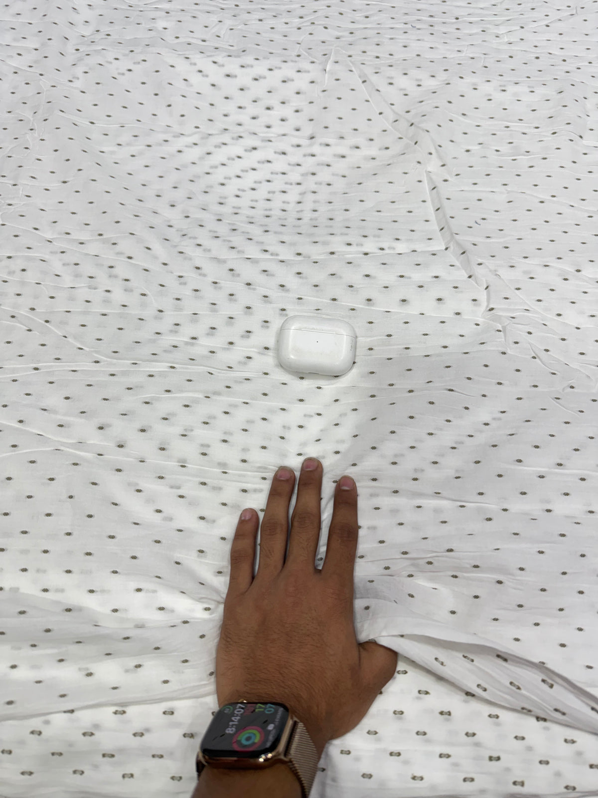 Buy Cambric White Green Buta Dot Print Fabric