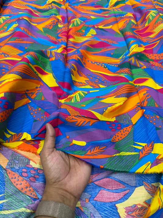 Buy Cotton Poplin Neon Boho Leaves Printed Fabric