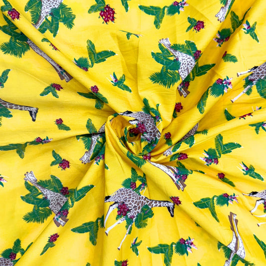 POPLIN TROPICAL GIRAFFE & LEAF PRINTED FABRIC 