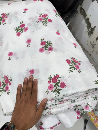 Buy Floral Printed Cotton Hakoba Embroidery Fabric