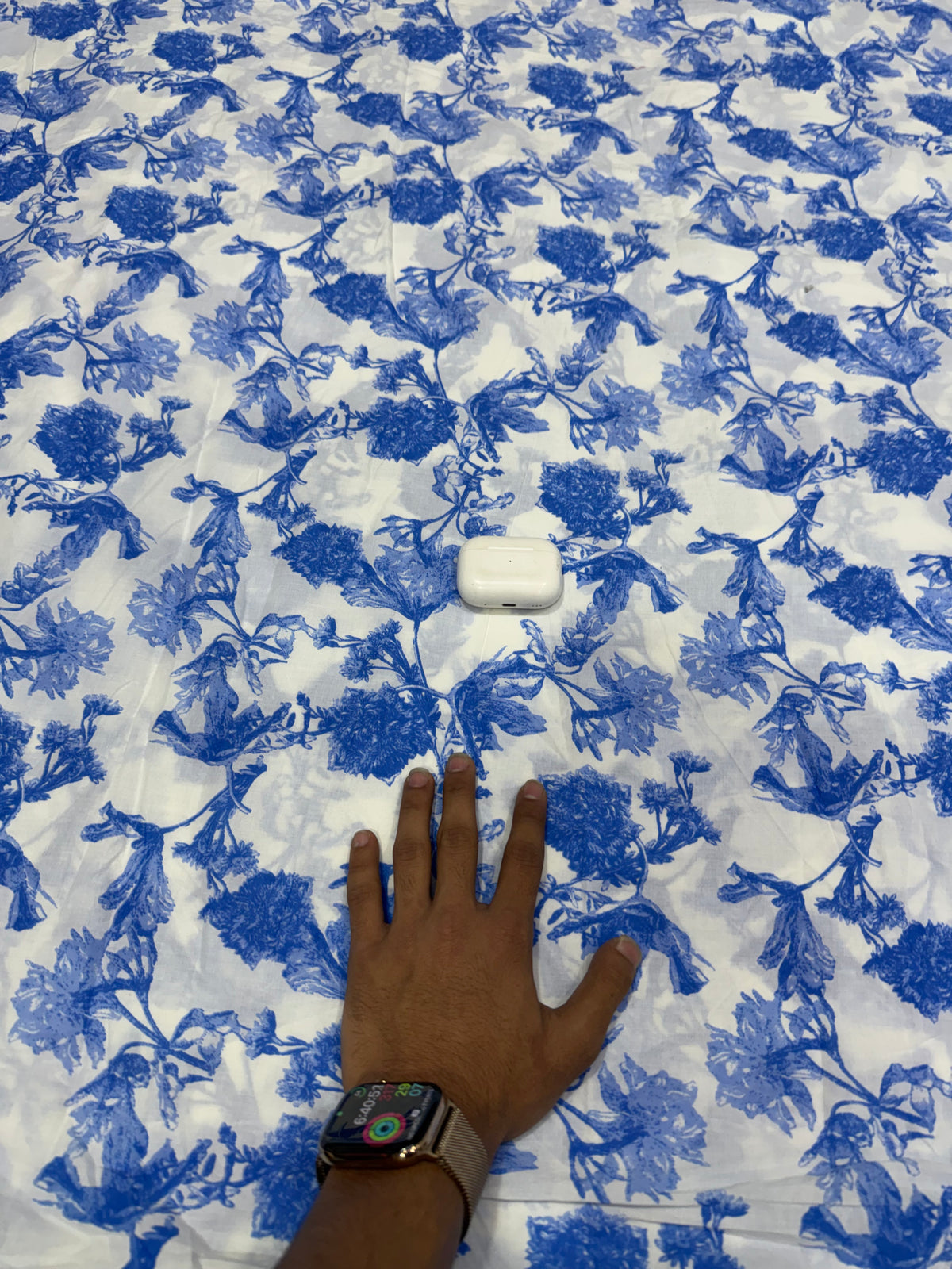Buy Premium Cotton Cambric White Blue Floral Print Fabric