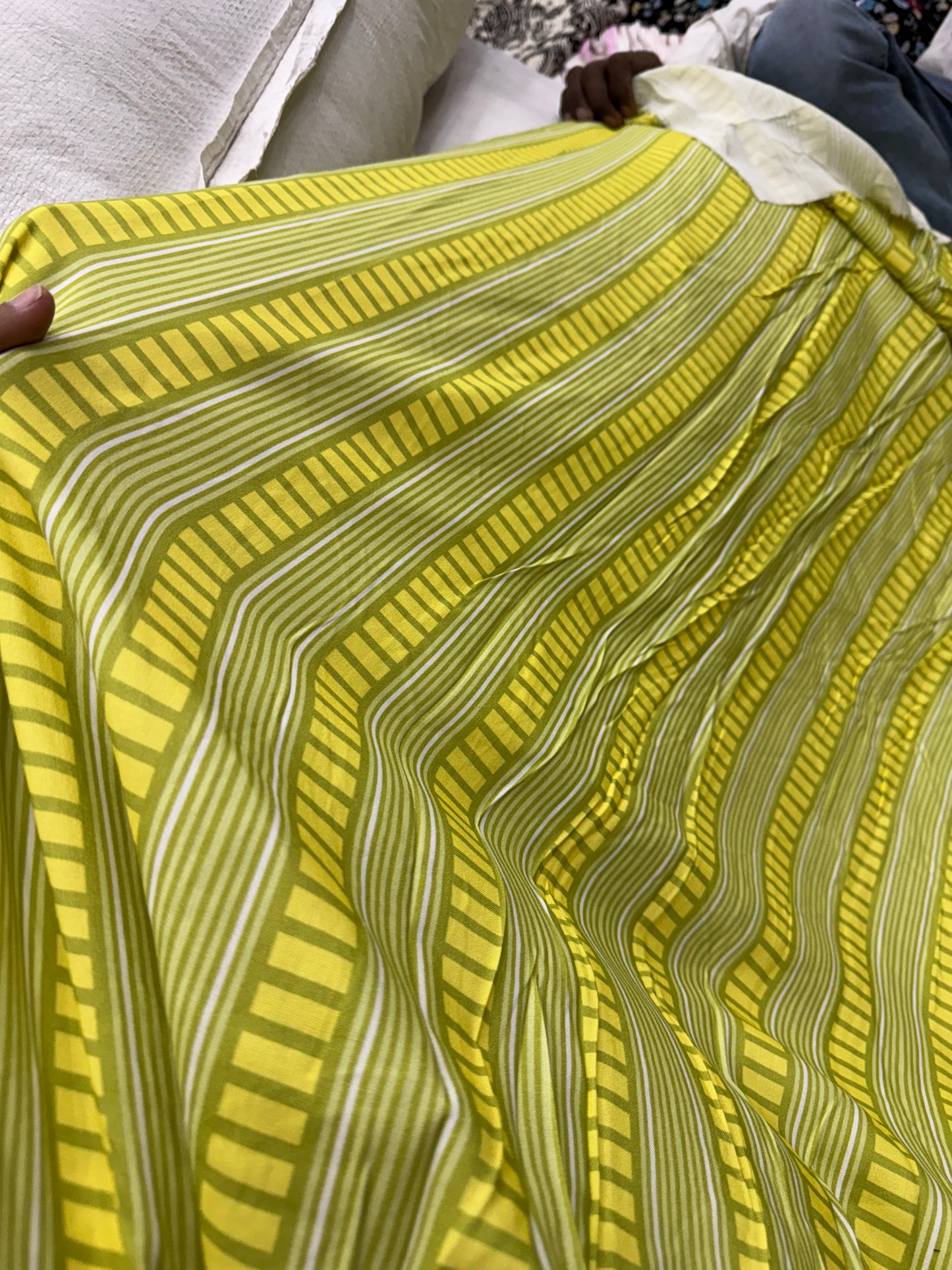Buy Mul Cotton Yellow Green Summer Unique Printed Fabric