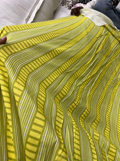Buy Mul Cotton Yellow Green Summer Unique Printed Fabric