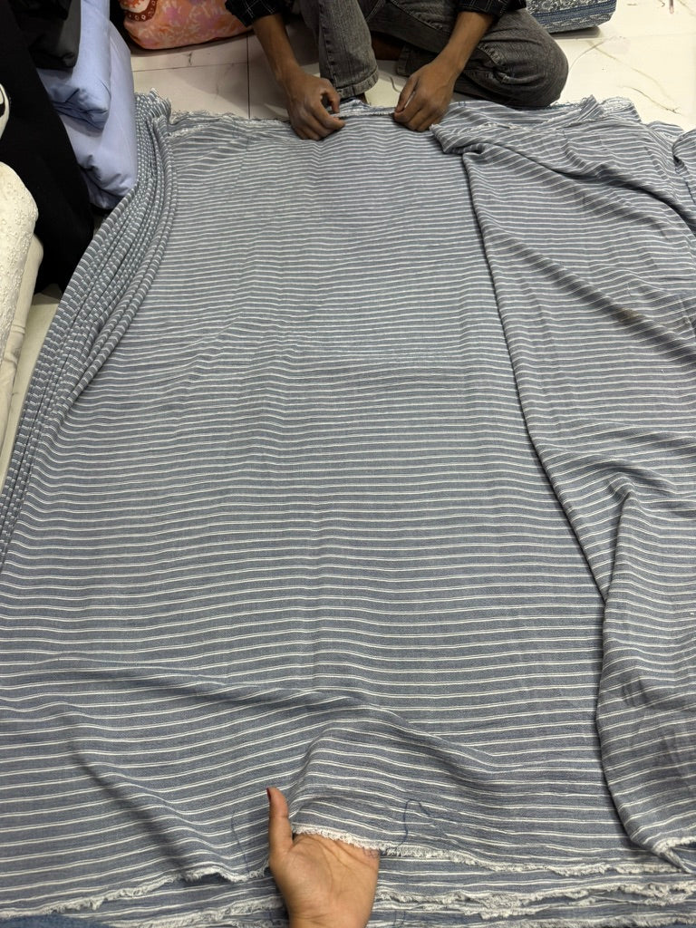 Buy Rayon Greyish Blue White Stripe Fabric