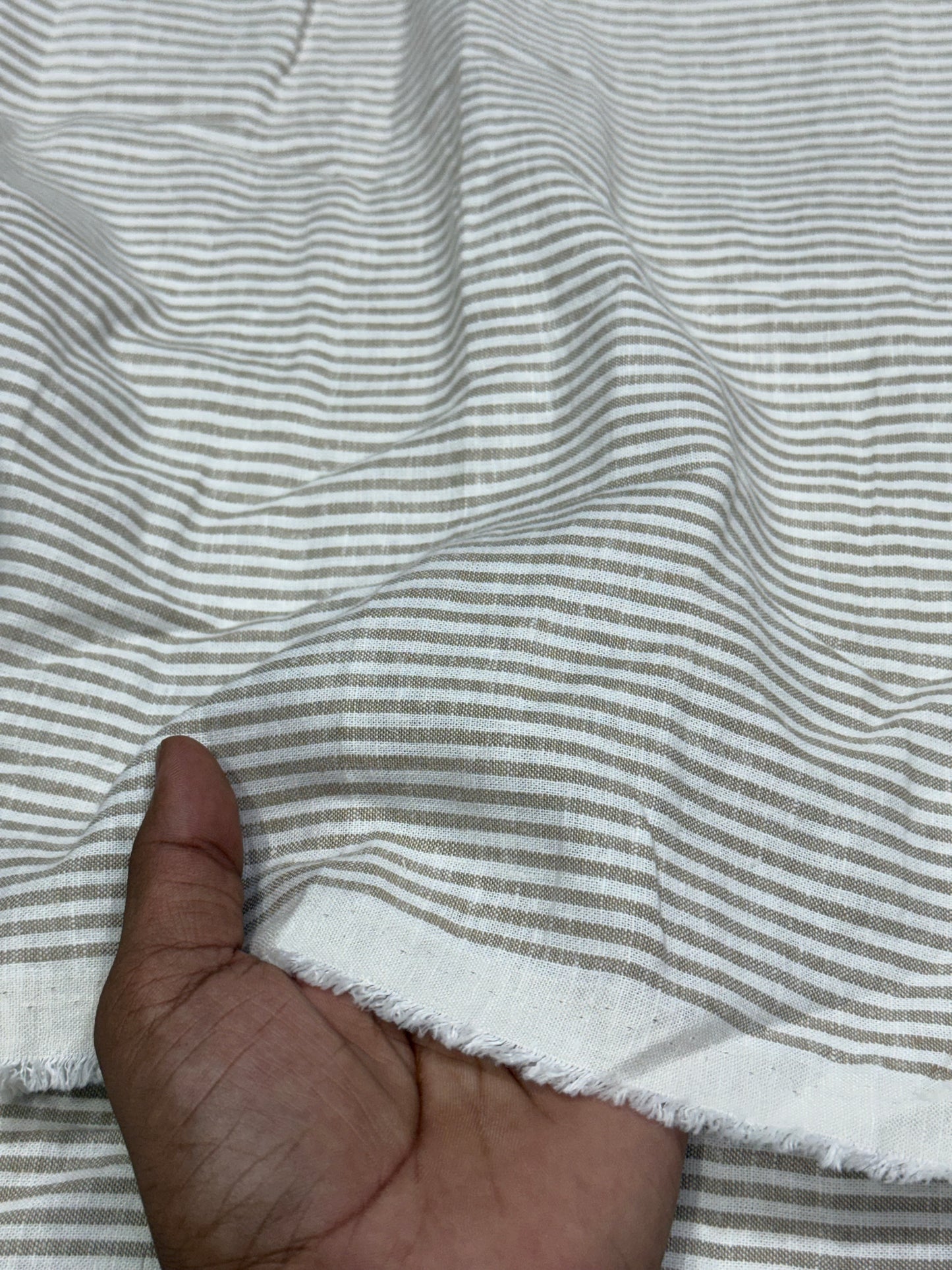 Buy Premium Pure Linen Beige Stripe Yarn Dyed Fabric