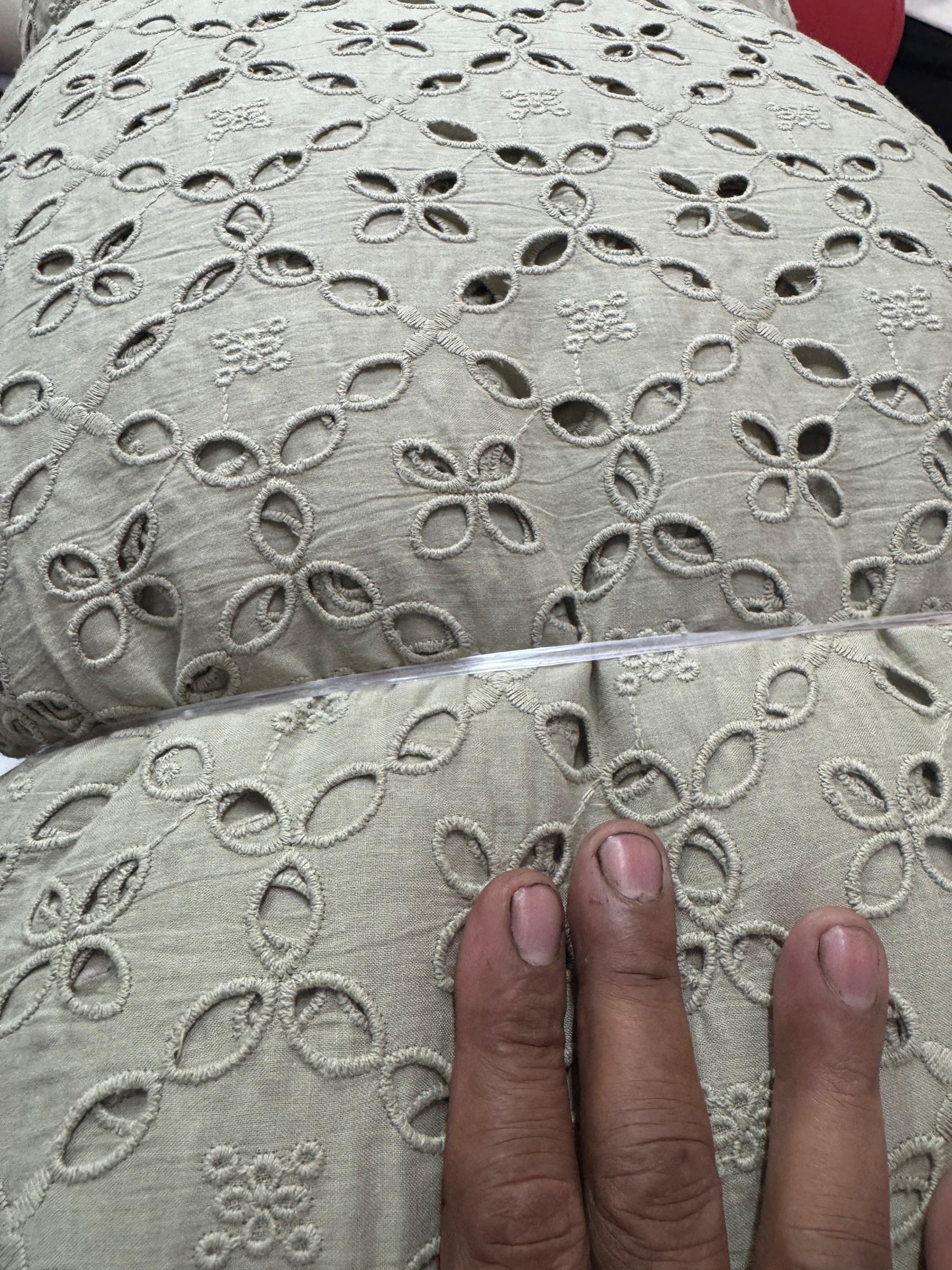 Buy Cotton Hakoba Dove Grey 5 Diamond Cutwork Fabric - MAF 