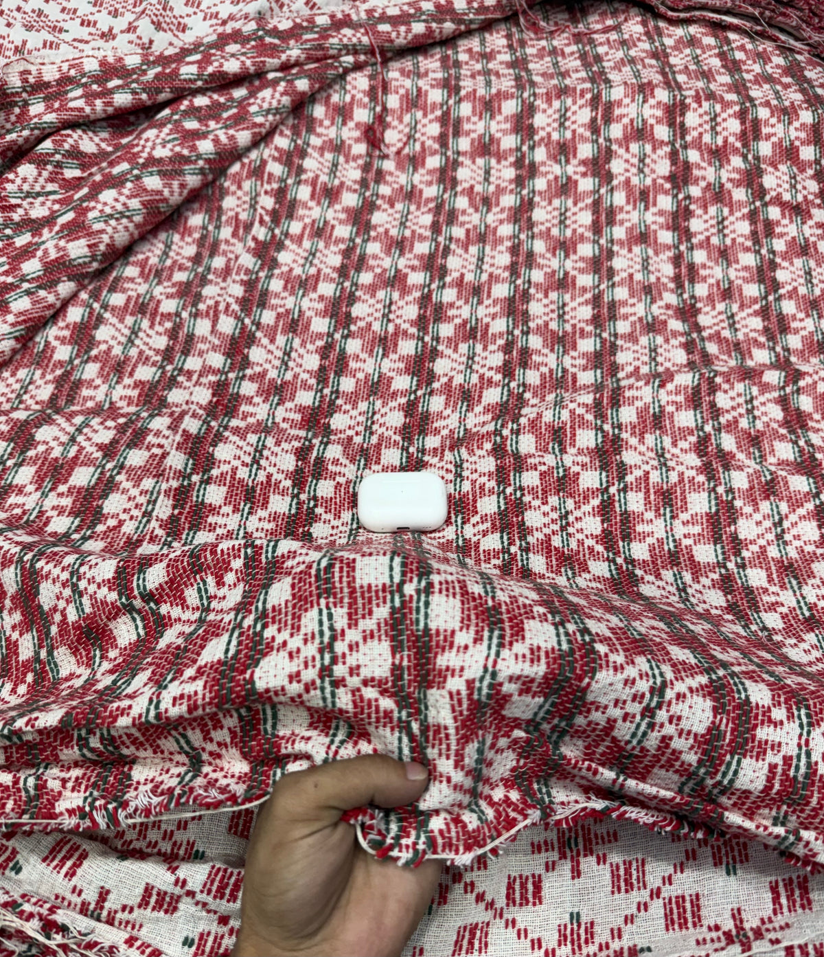 Buy Cotton Jacquard Red White Geometric Fabric