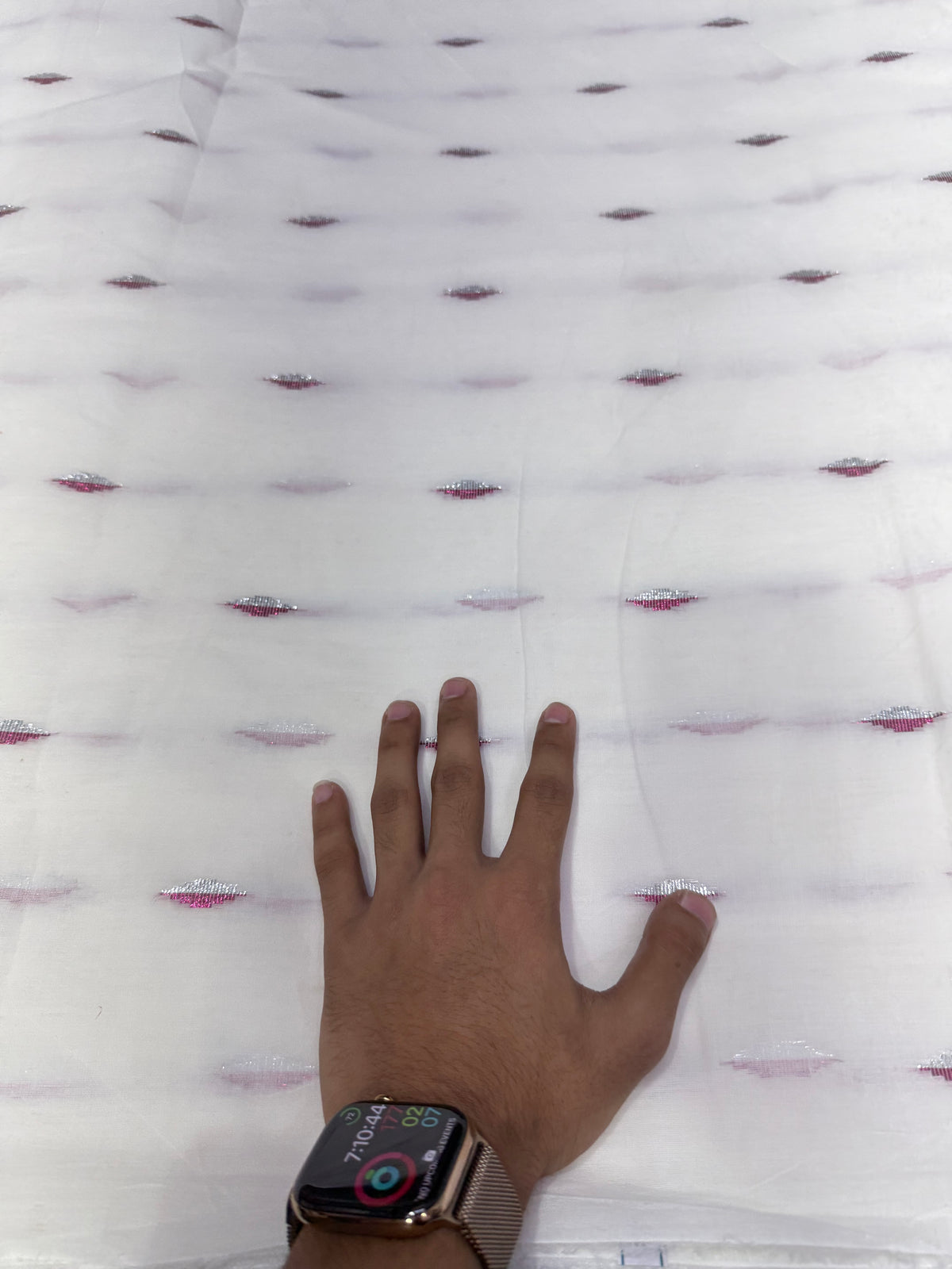 Buy Premium Cotton White Sheer Maroon Leaf Dobby Fabric