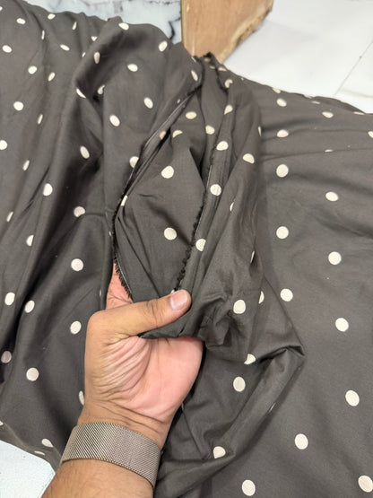 Buy Cotton Poplin Brown Base Ivory Polka Printed Fabric
