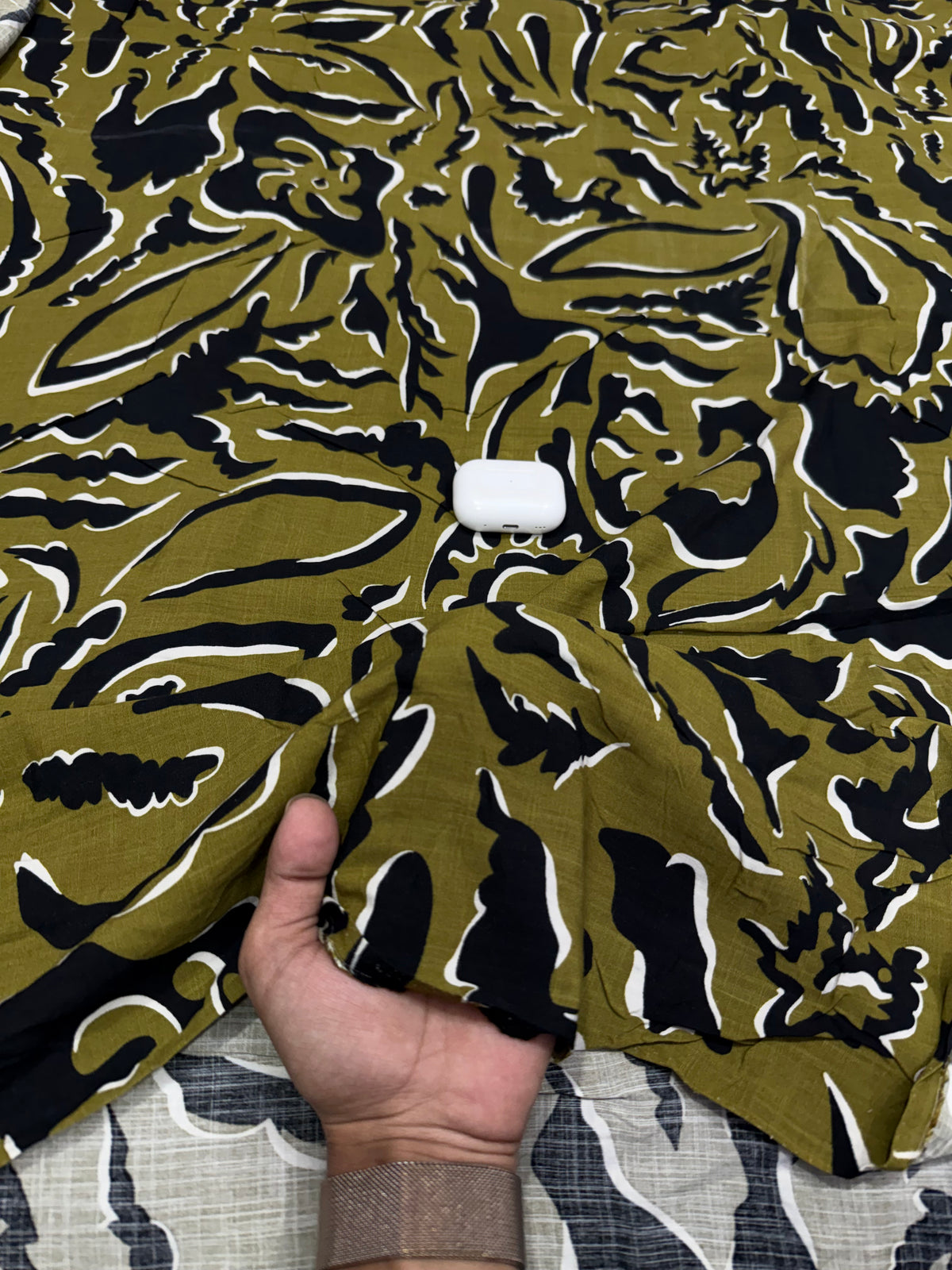 Buy Premium Viscose Rayon Crepe Olive Green Black White Abstract Floral Print Fabric