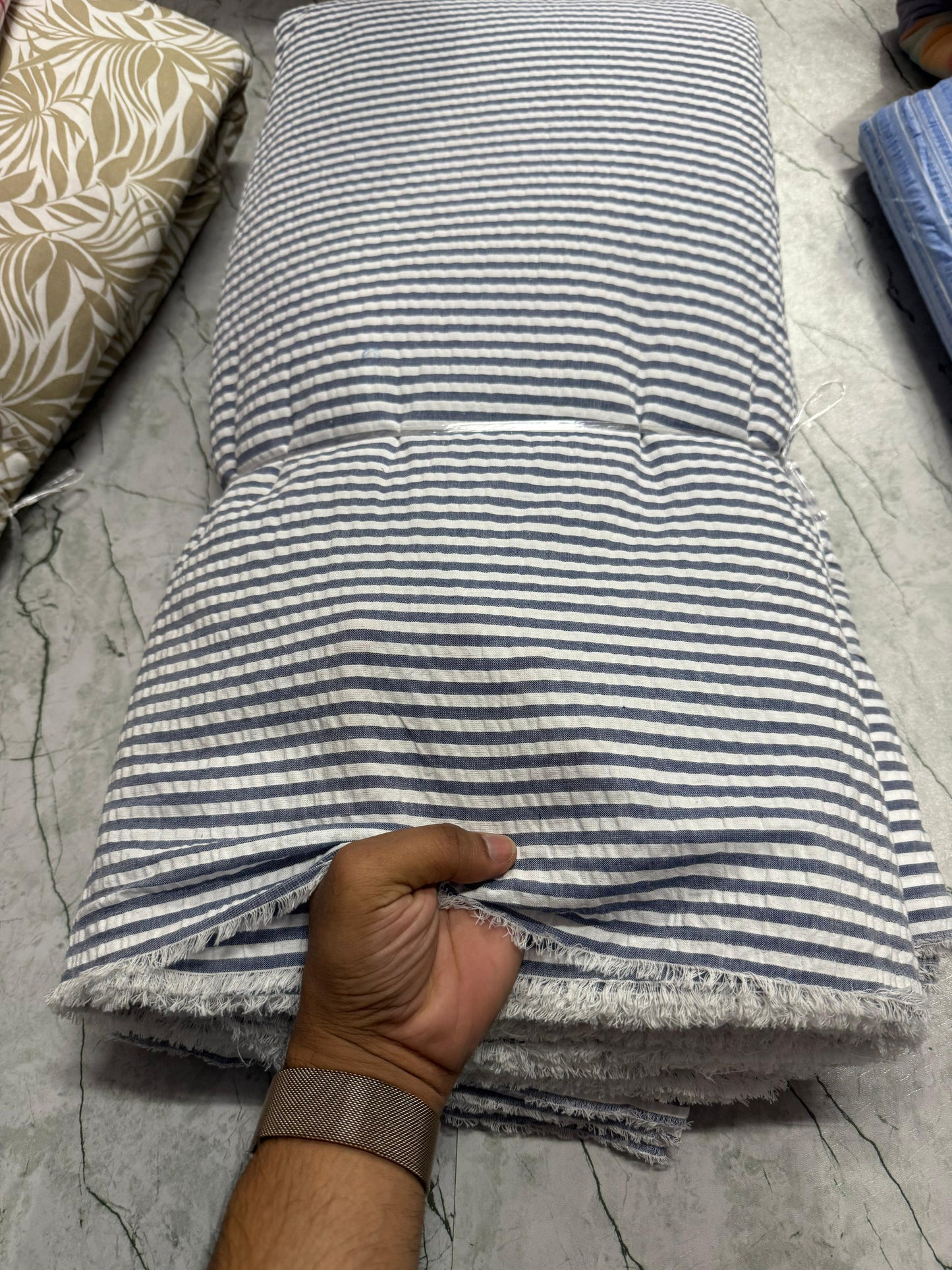 Premium Seersucker Grey Stripe Fabric - MAF 