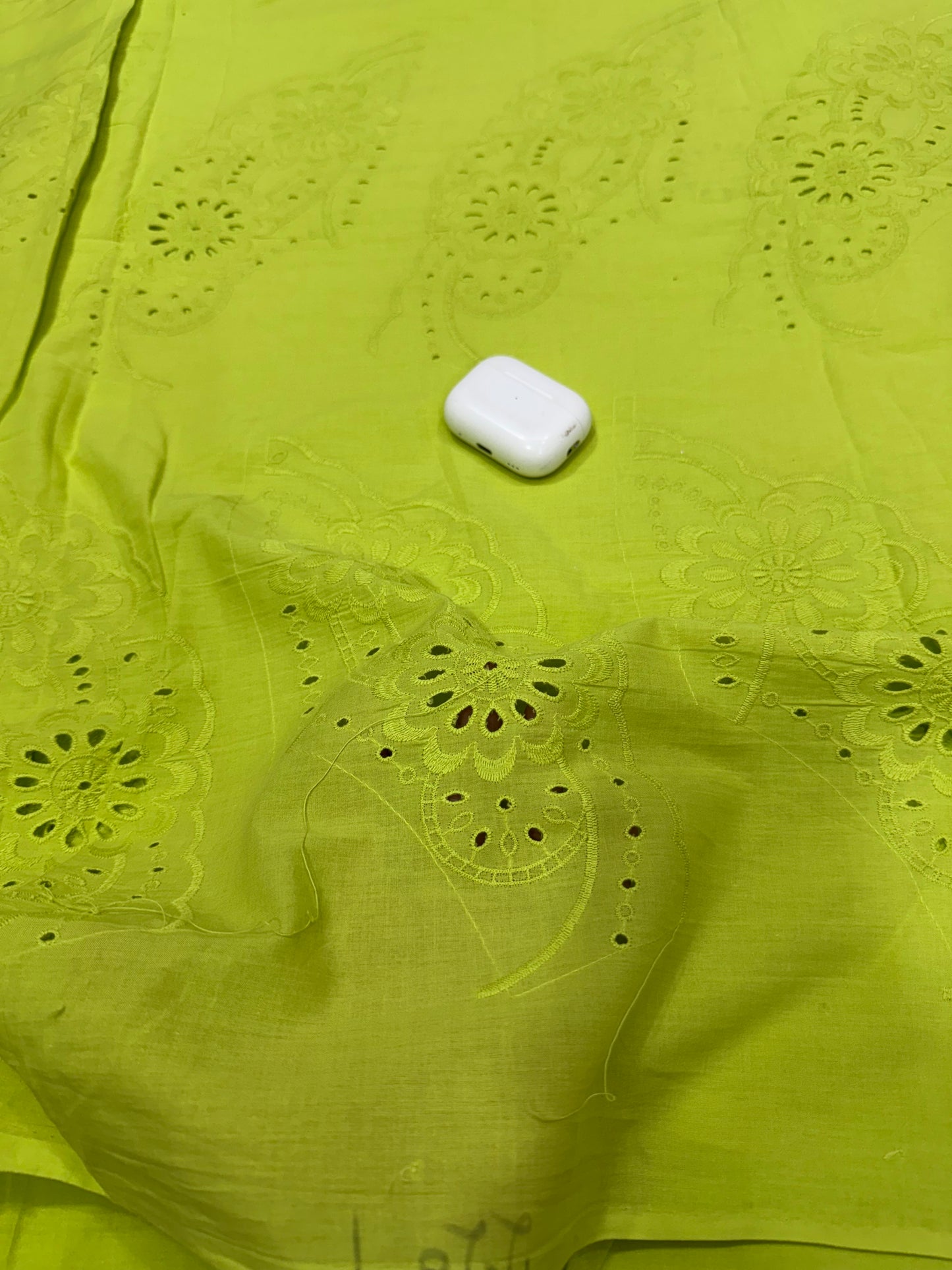 Buy Premium Cotton Cambric Schiffli Lime Rosette Fabric