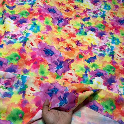 Buy Micro Satin Watercolour Splash Floral Printed Fabric - MAF 
