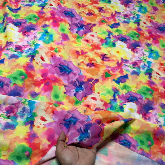 Buy Micro Satin Watercolour Splash Floral Printed Fabric - MAF 