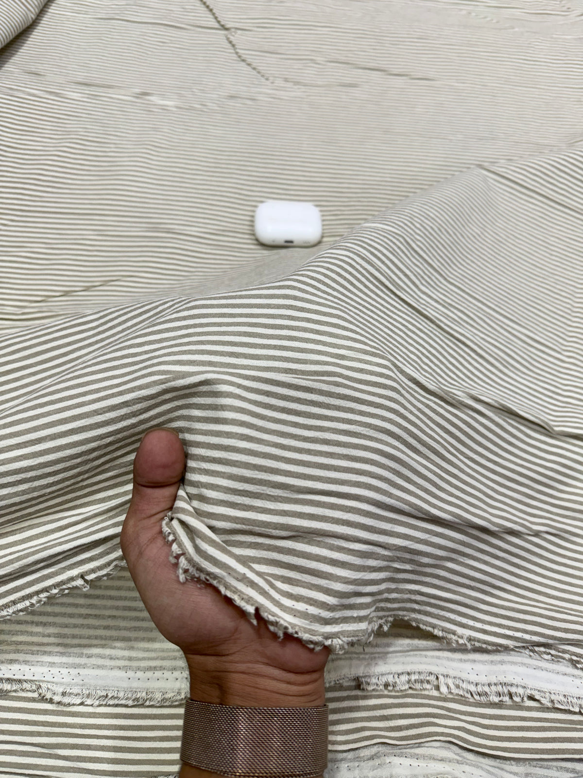 Buy Crimp Cotton Beige Light Brown Stripe Fabric
