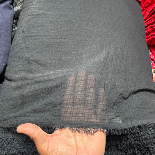 Buy Solid Black Check Georgette Fabric - MAF 