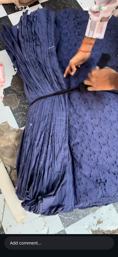 Buy Cotton Hakoba Navy Blue 5 Diamond Cutwork Fabric
