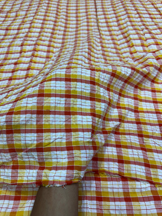 Buy Premium Cotton Seersucker Marigold Check Fabric