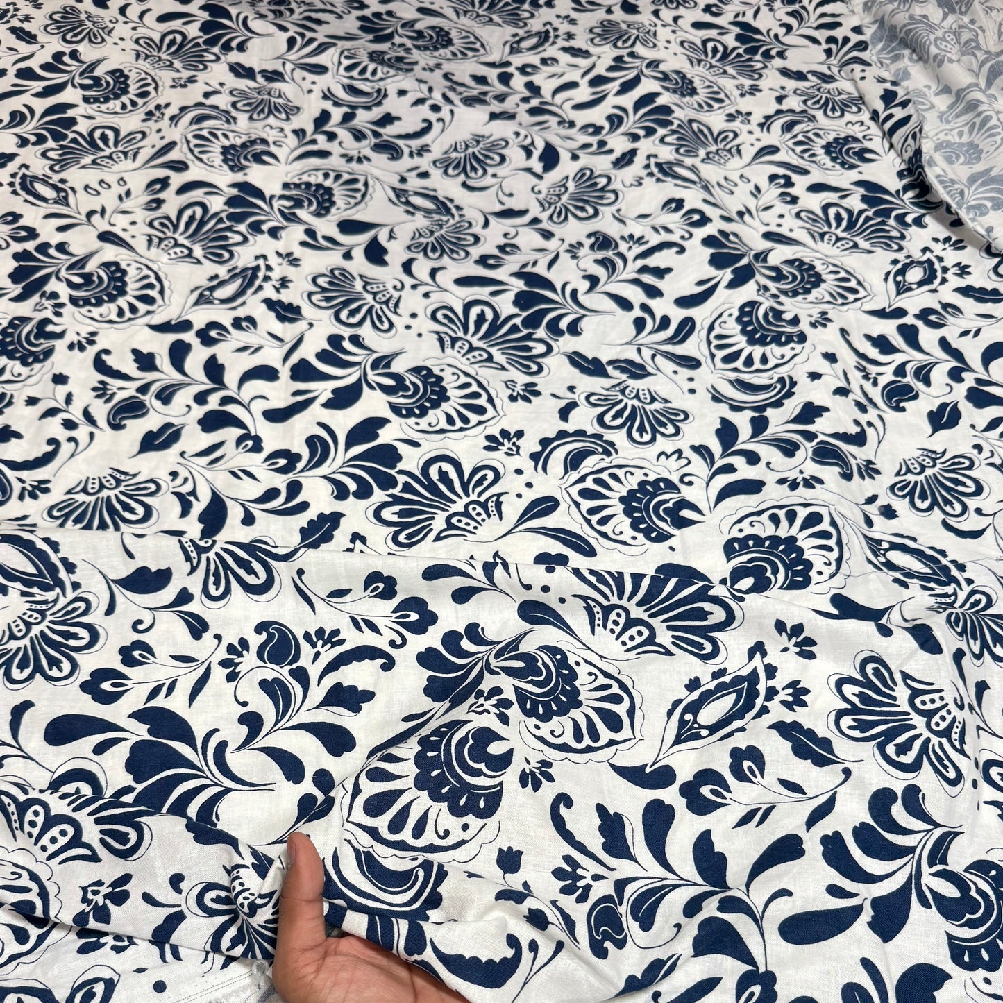 Cotton Linen Indigo Jacobean Printed Fabric - MAF 