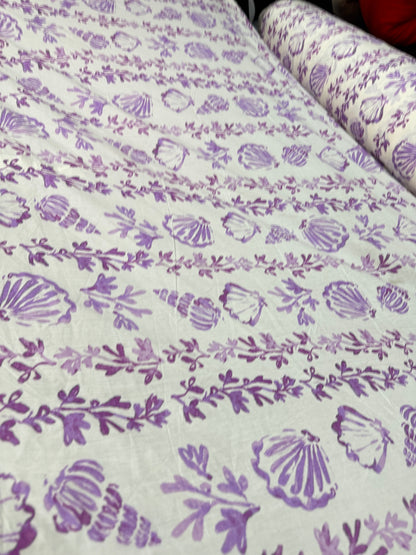 Buy Cotton Poplin White Base Sea Shell Printed Fabric