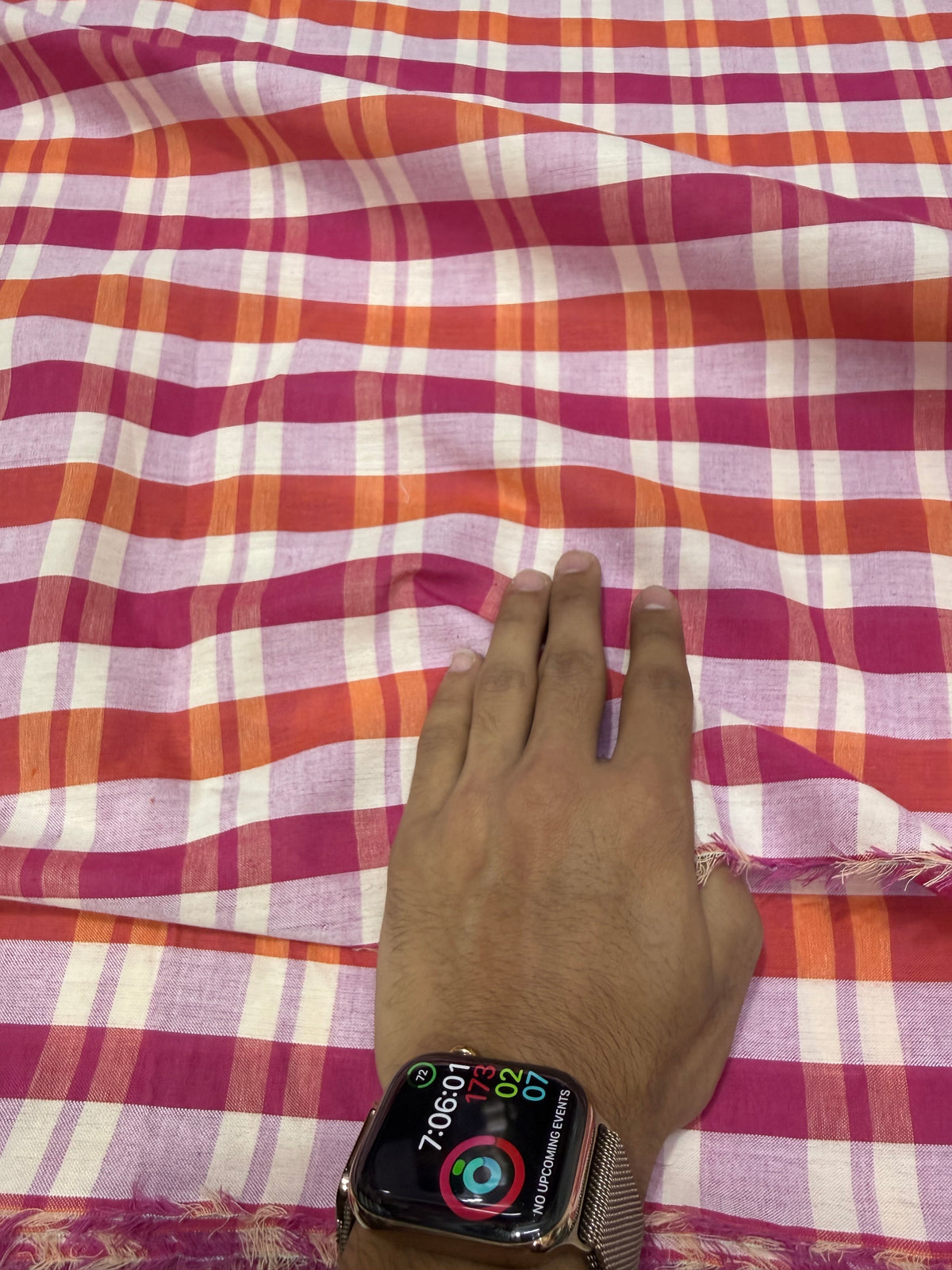 Buy Premium Cotton Madras Check Magenta Orange Fabric