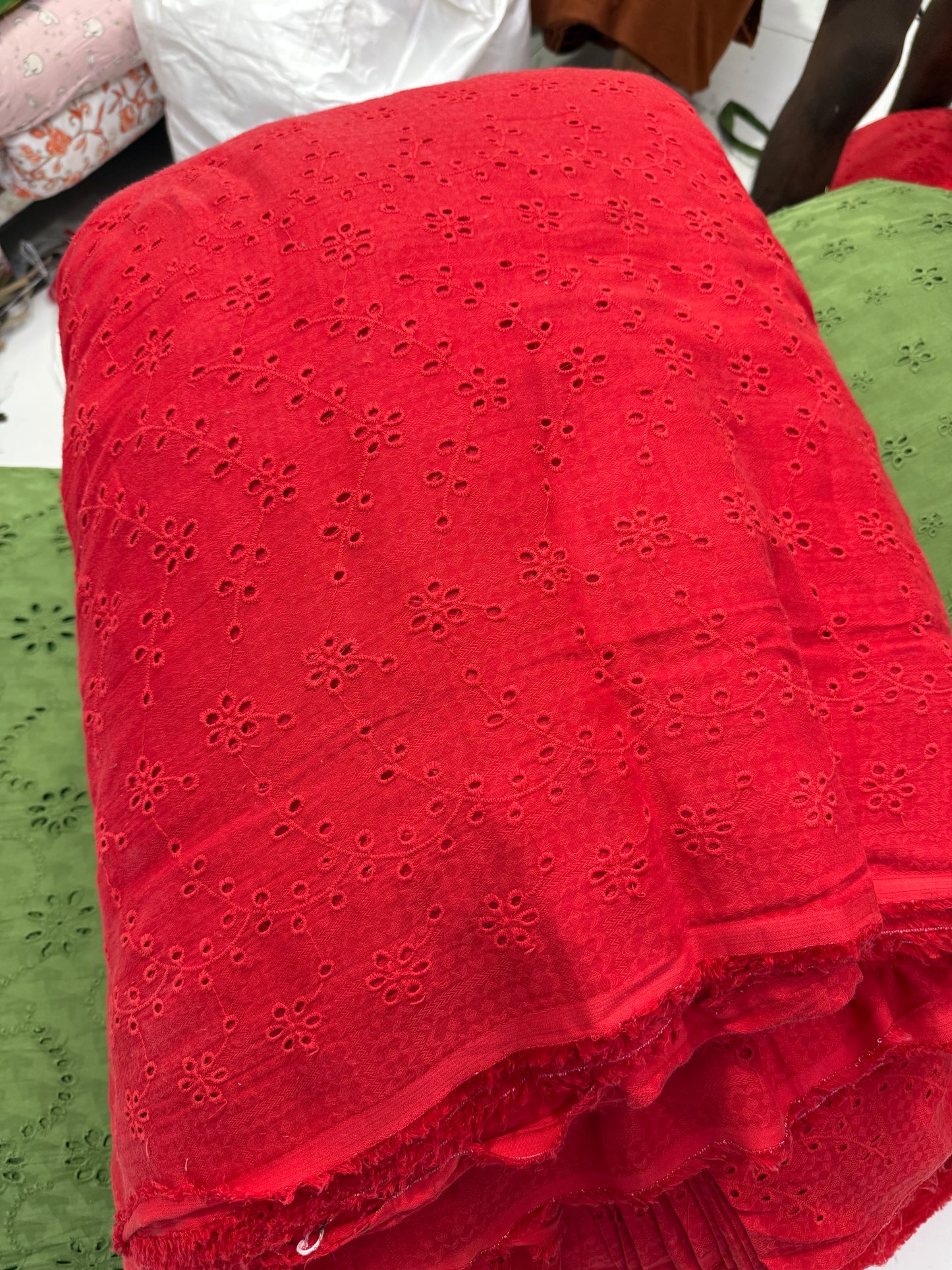 Buy Cotton Hakoba Red Heavy Work Flower Fabric