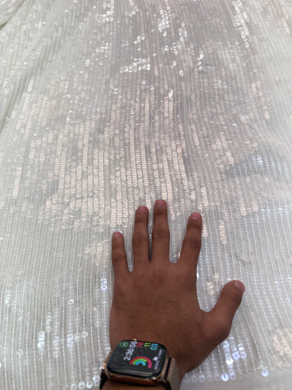 Buy Sequins Ivory White Vertical Line Fabric