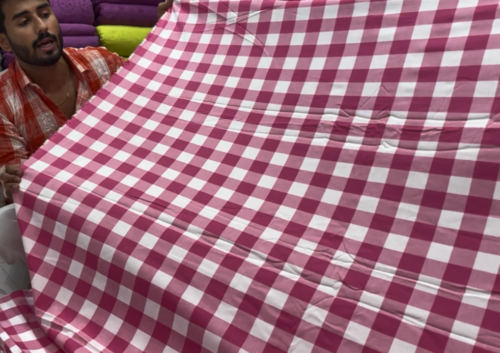 Buy Cotton Slub Dark Pink White Broad Check Fabric