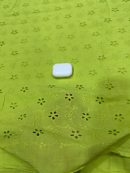 Buy Premium Cotton Cambric Schiffli Chartreuse Daisy Fabric