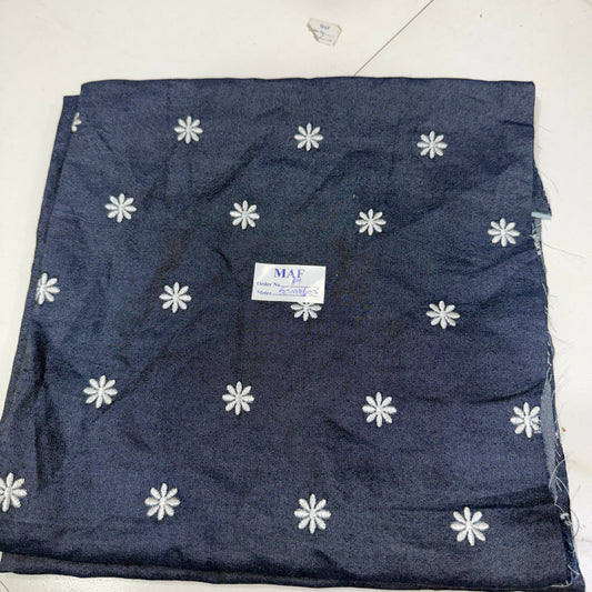 Buy Cutpiece Blue Denim Daisy Flower Embroidery 60 Centimeter