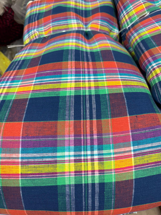 Buy Pure Linen Yarn Dyed Check Fabric - MAF 
