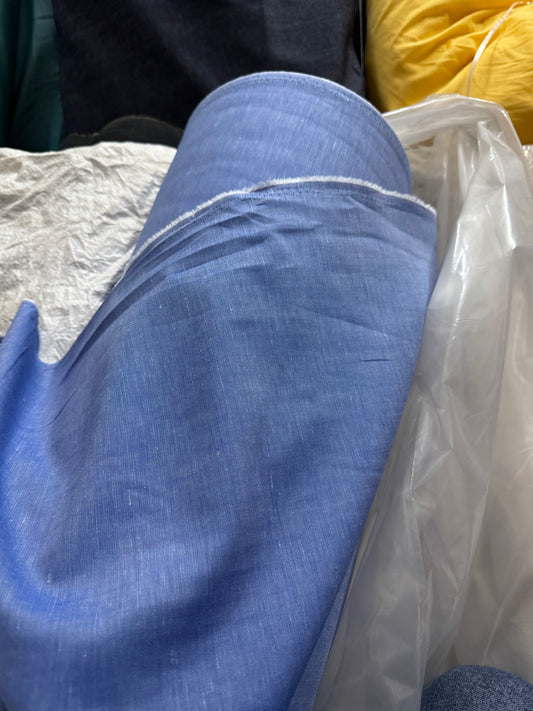 Buy Pure Linen Premium Collection Solid Washed Blue Fabric