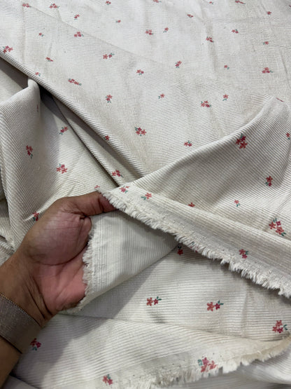 Buy Corduroy Solid Beige Base Floral Print (11 Wale) Fabric