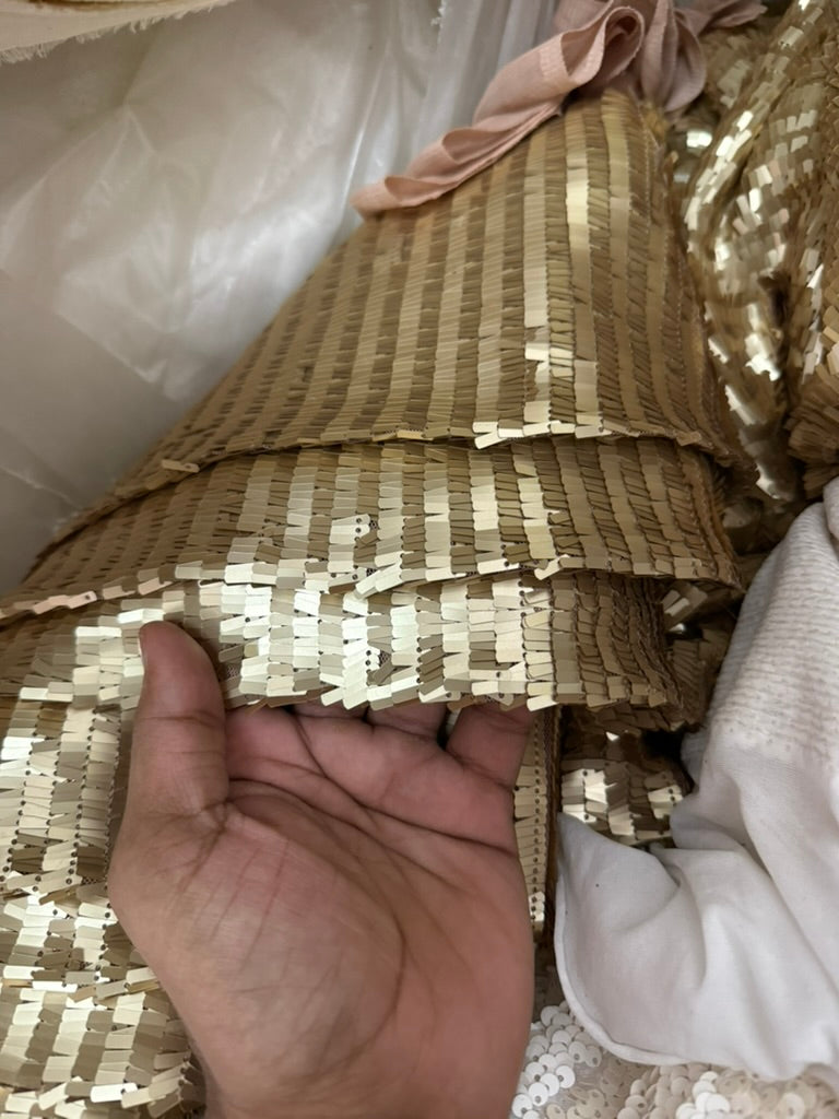 Buy Sequins Golden Pleates Fabric