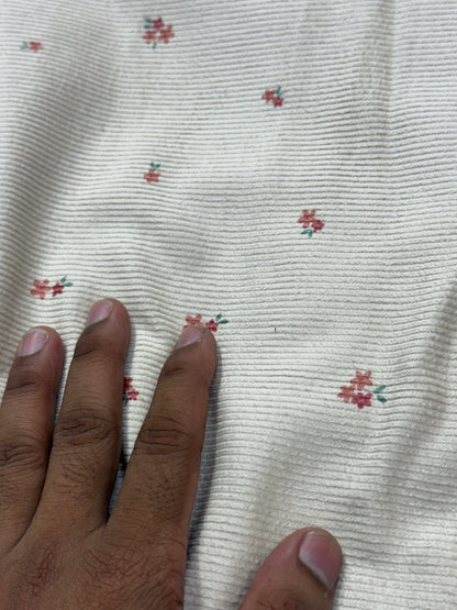 Buy Corduroy Solid Beige Base Floral Print (11 Wale) Fabric