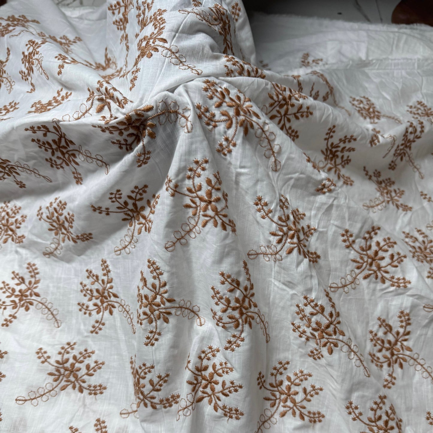 Buy Pure Cotton Cambric slub Golden Embroidery Fabric - MAF 
