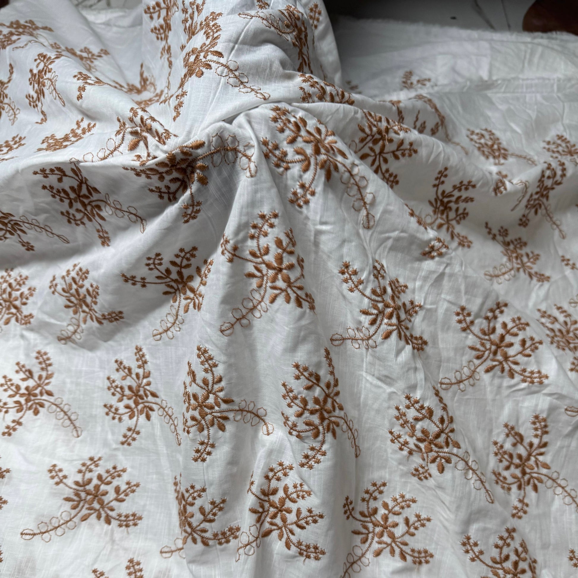 Buy Pure Cotton Cambric slub Golden Embroidery Fabric - MAF 