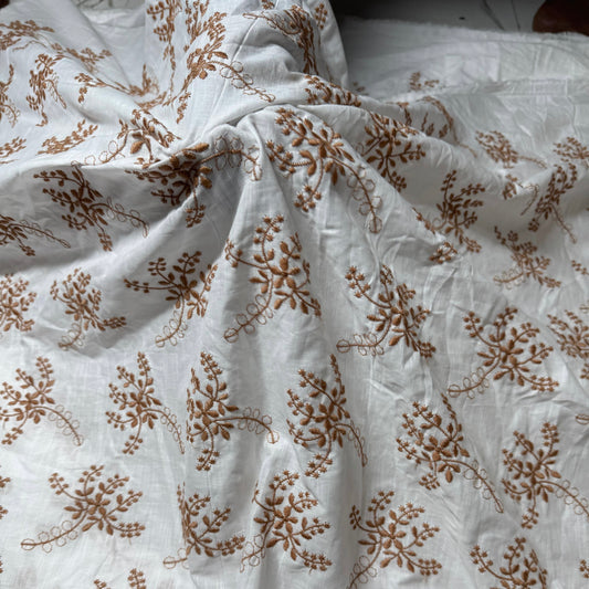 Buy Pure Cotton Cambric slub Golden Embroidery Fabric - MAF 