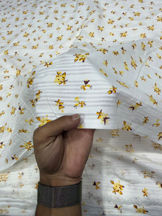 Buy Premium Seersucker Yellow Floral Stripe Fabric