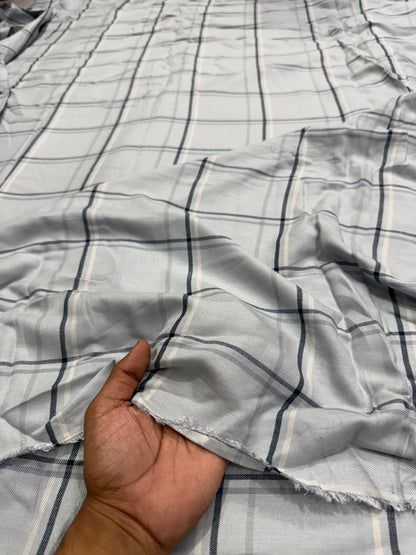 Buy Woollen Pashmina Bluish Grey Base Check Shirting Fabric