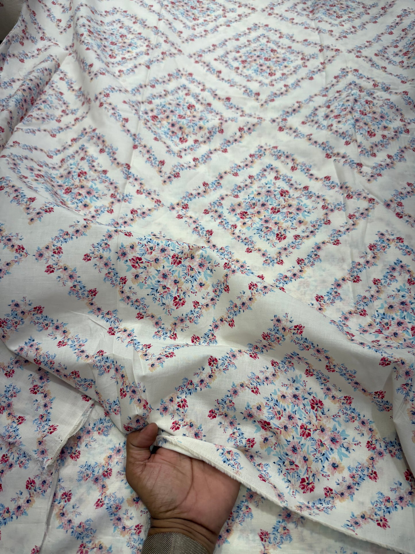 Buy Cotton Poplin Diamond Floral Printed Fabric