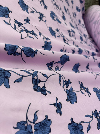 Buy Cotton Poplin Lavender Base Neelkanth Flower Printed Fabric