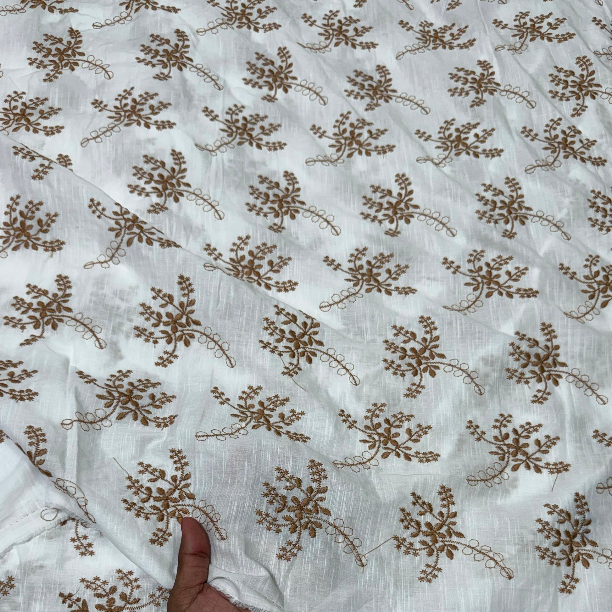 Buy Pure Cotton Cambric slub Golden Embroidery Fabric - MAF 